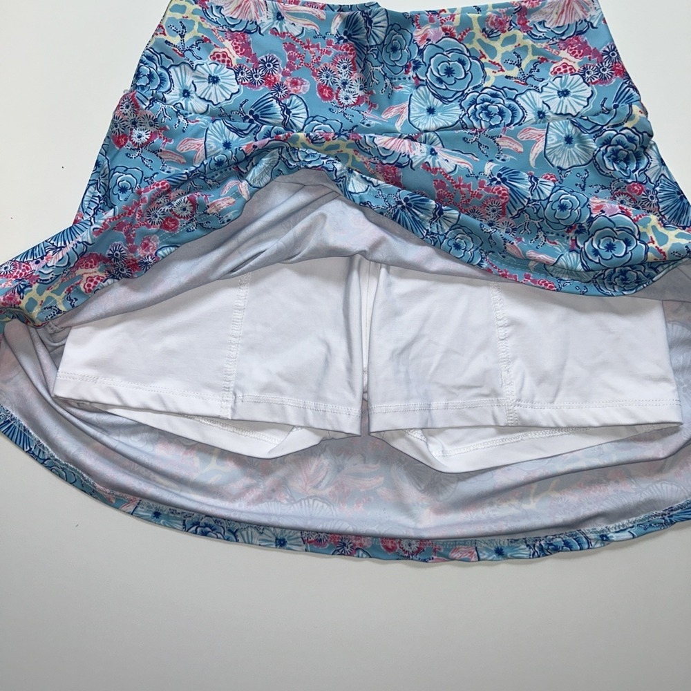 Rejane Monetti Skort Skirt Stretch Blue Pink Floral Resort Pickleball Golf M - Picture 2 of 8
